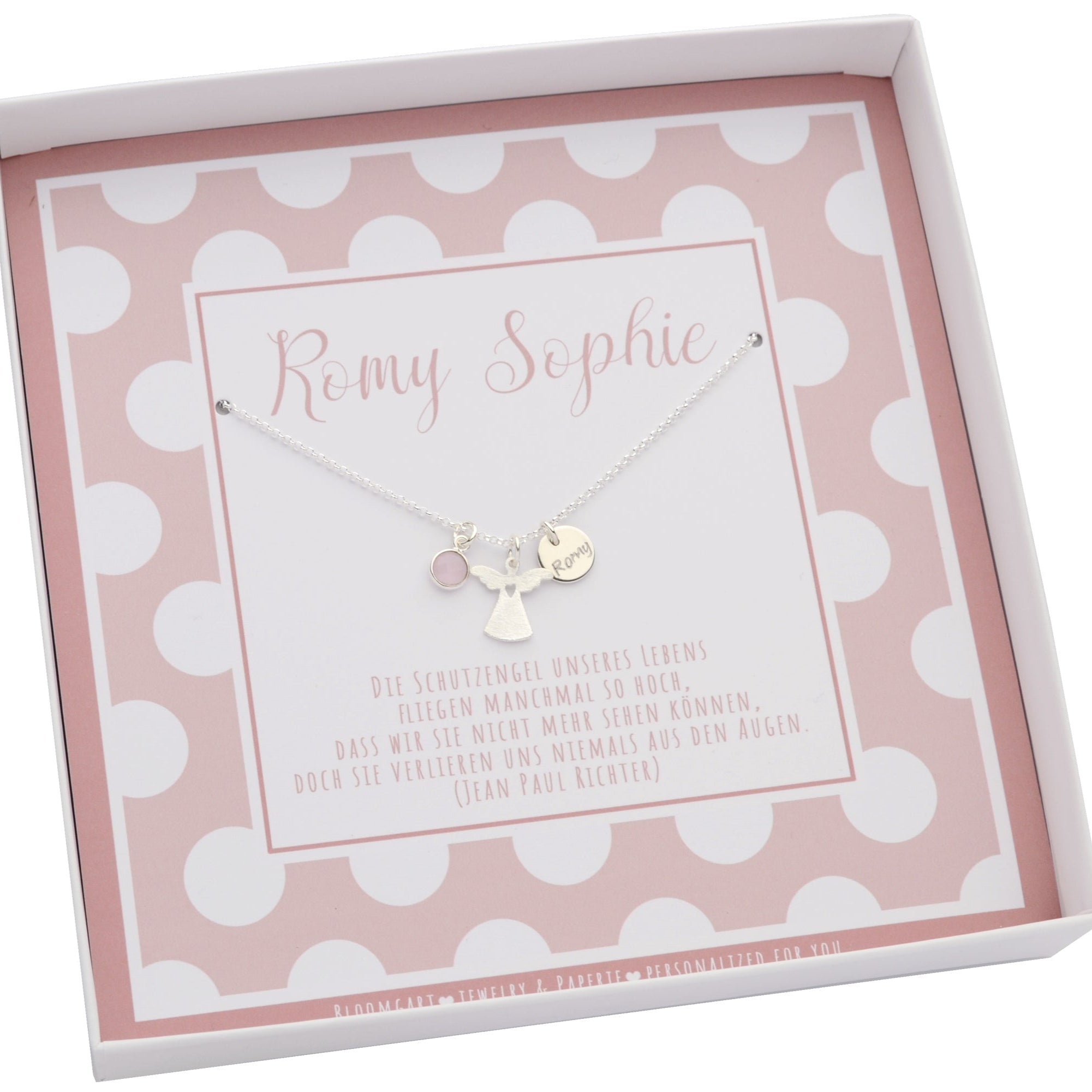 Personalisierte Schutzengel Kette "Romy" mit Gravur & Edelstein