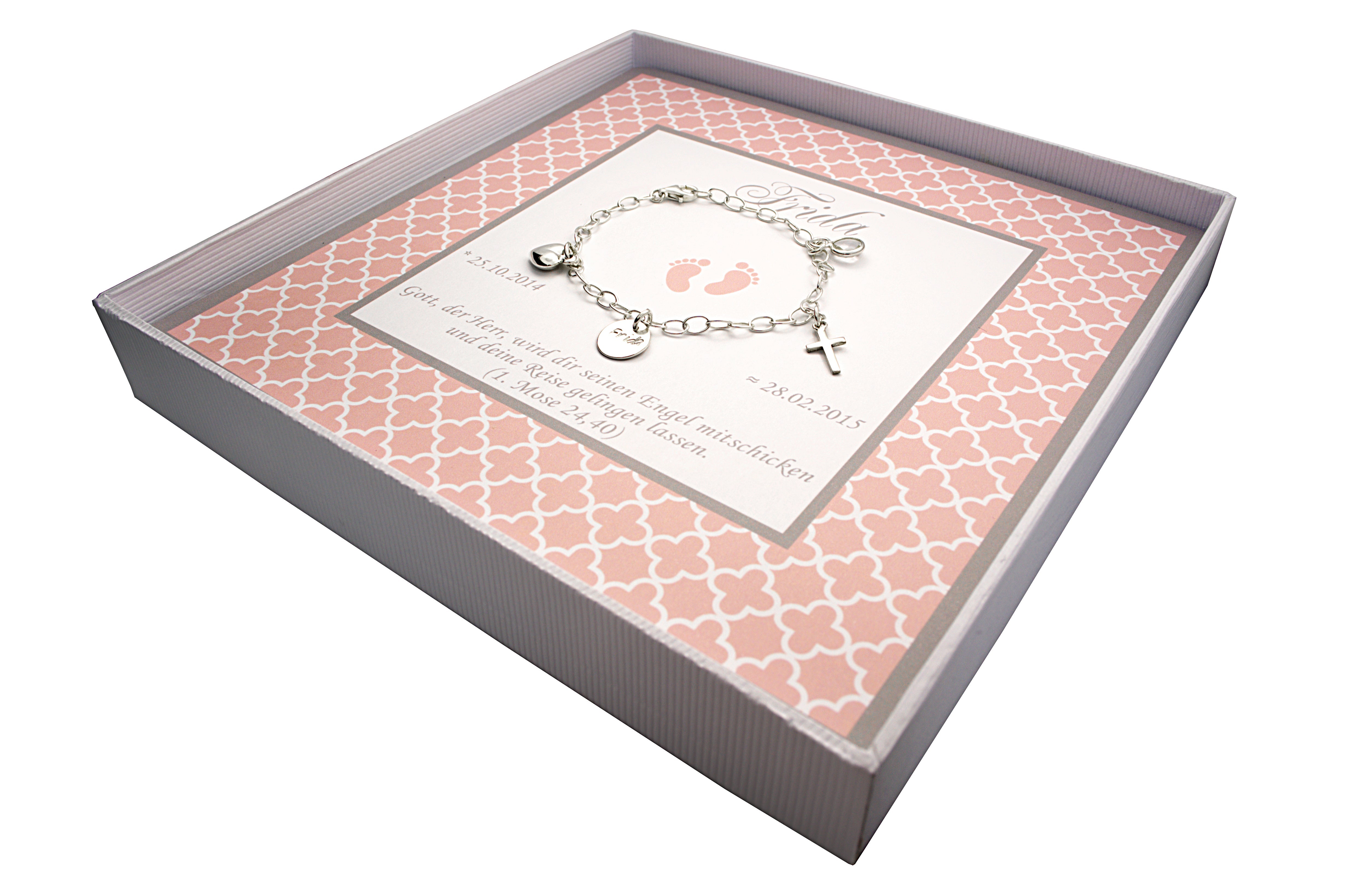 Personalisiertes Taufarmband "Felix" mit Füßchen Gravur & Geburtsstein