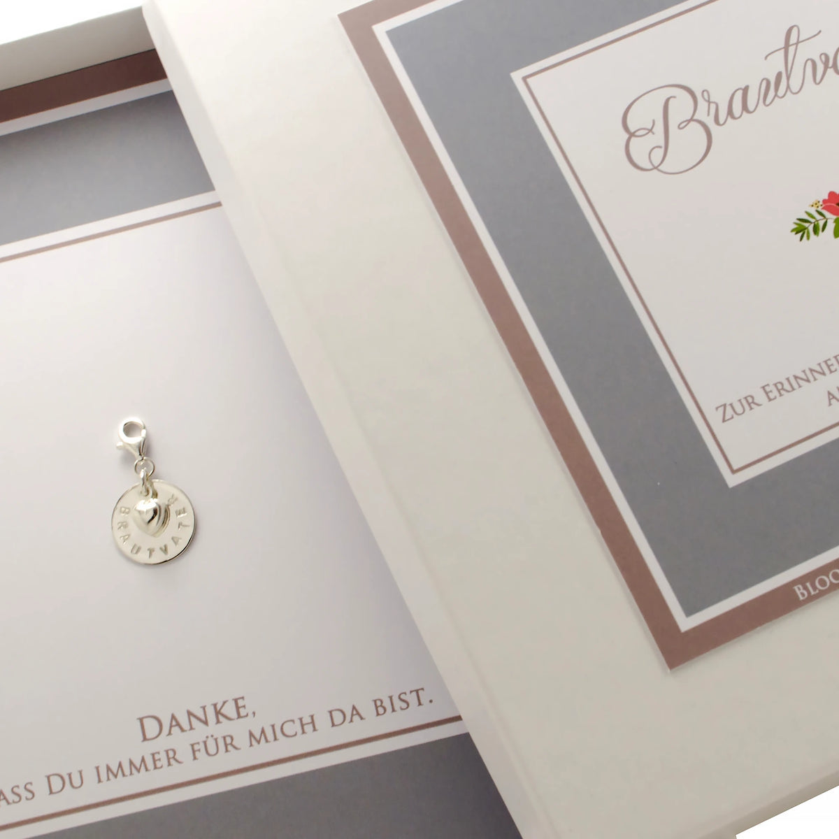 Herz-Anhänger aus 925 Silber mit handgestempelter Gravur als Dankeschön für den Brautvater.