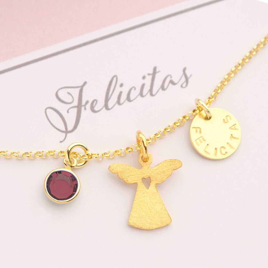 Personalisierte Schutzengel Kette "Luisa" mit Gravur & Edelstein