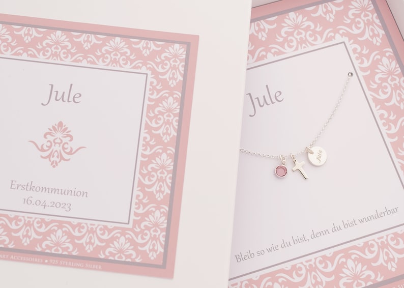 Silberkette JULE mit Anhänger in Kreuzform, Geburtsstein & Namensgravur | 925 Silber