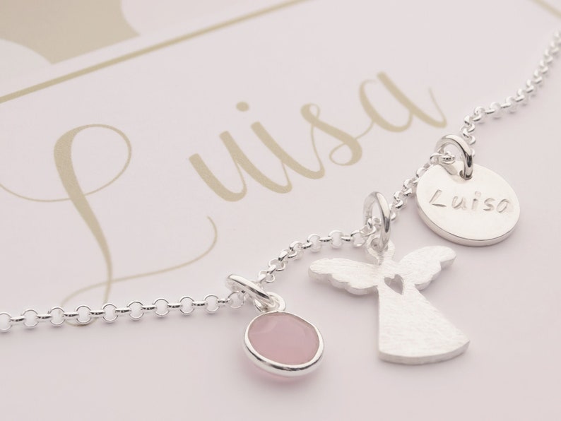 Personalisierte Schutzengel Kette "Romy" mit Gravur & Edelstein