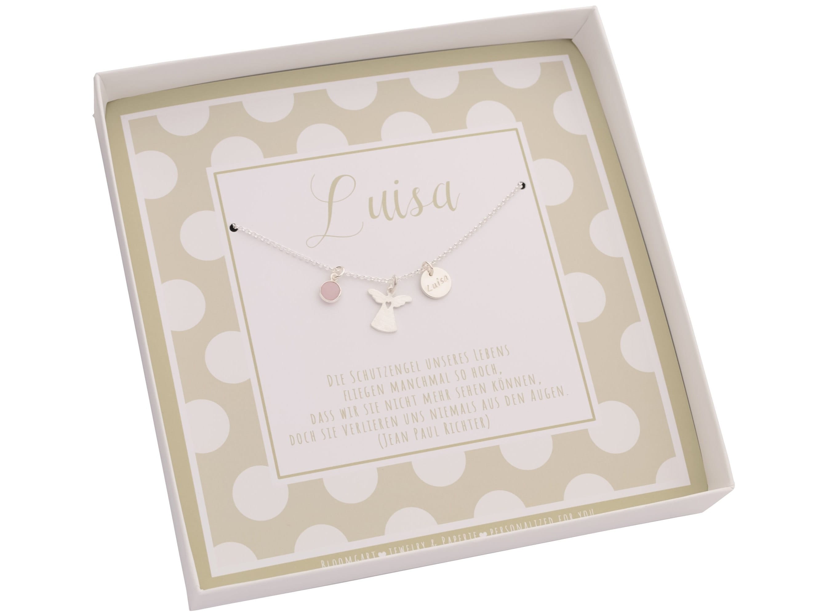 Personalisierte Schutzengel Kette "Luisa" mit Gravur & Edelstein
