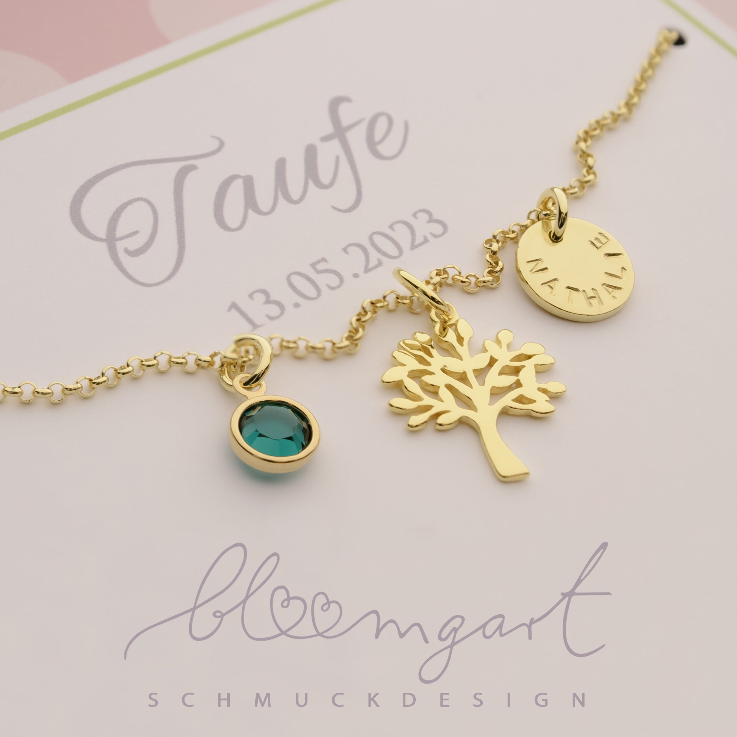 Personalisierte Lebensbaum Kette "Mein Lebensbaum" mit Gravur & Geburtsstein