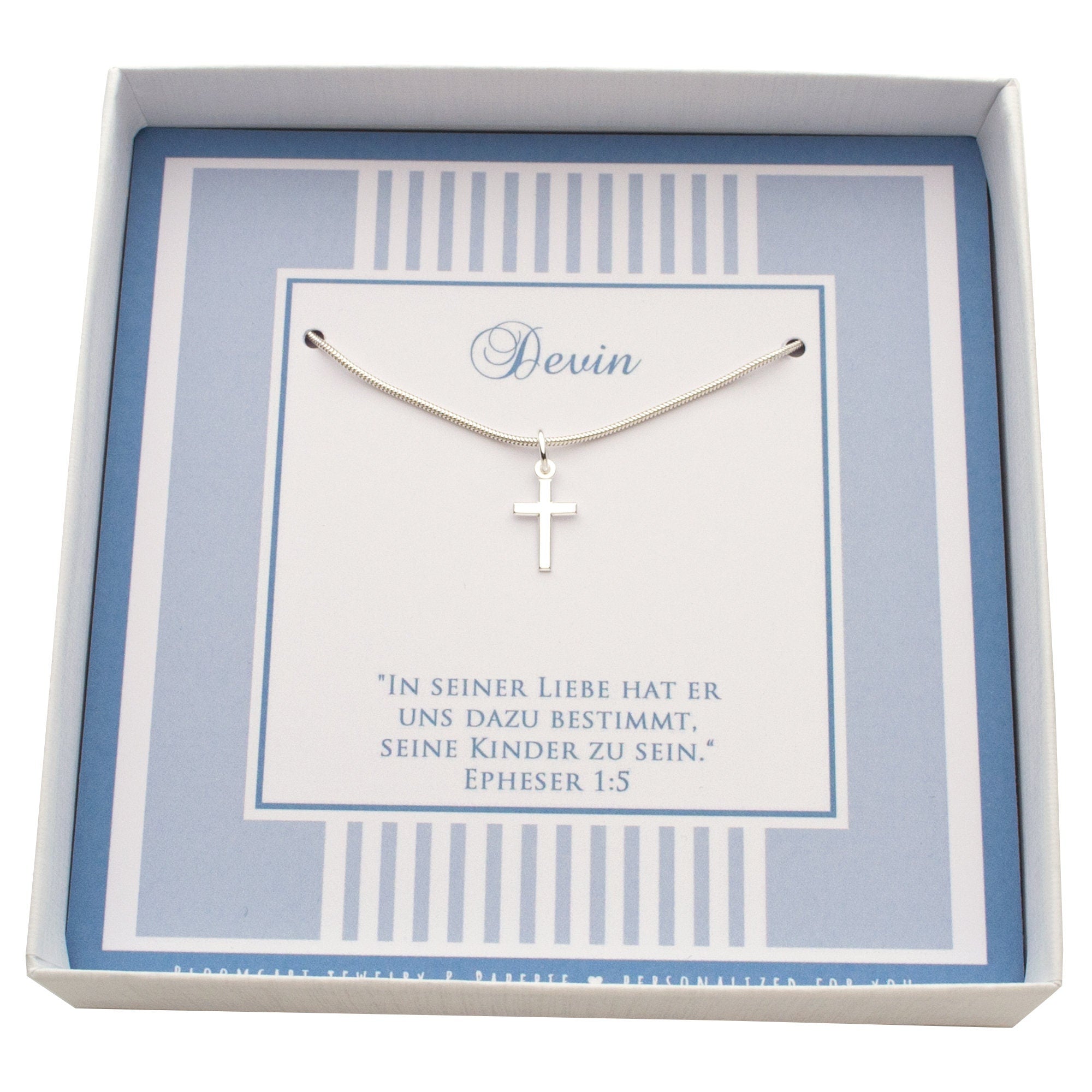 Geschenk zur Taufe: Personalisierte Kreuz-Kette in Taufspruchbox