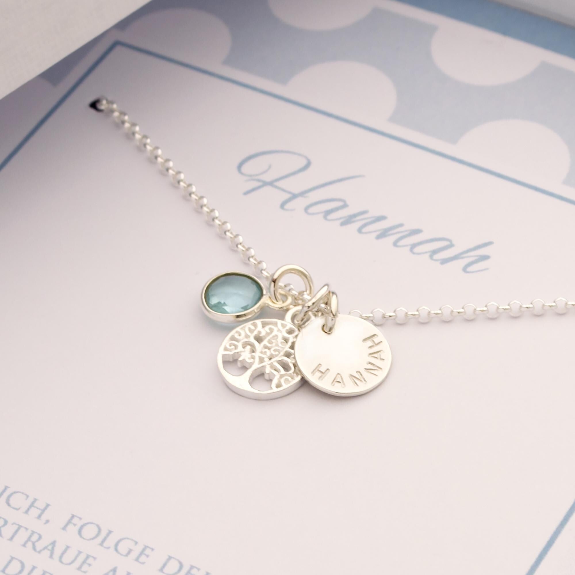 Personalisierte Lebensbaum Kette mit Gravur & Edelstein