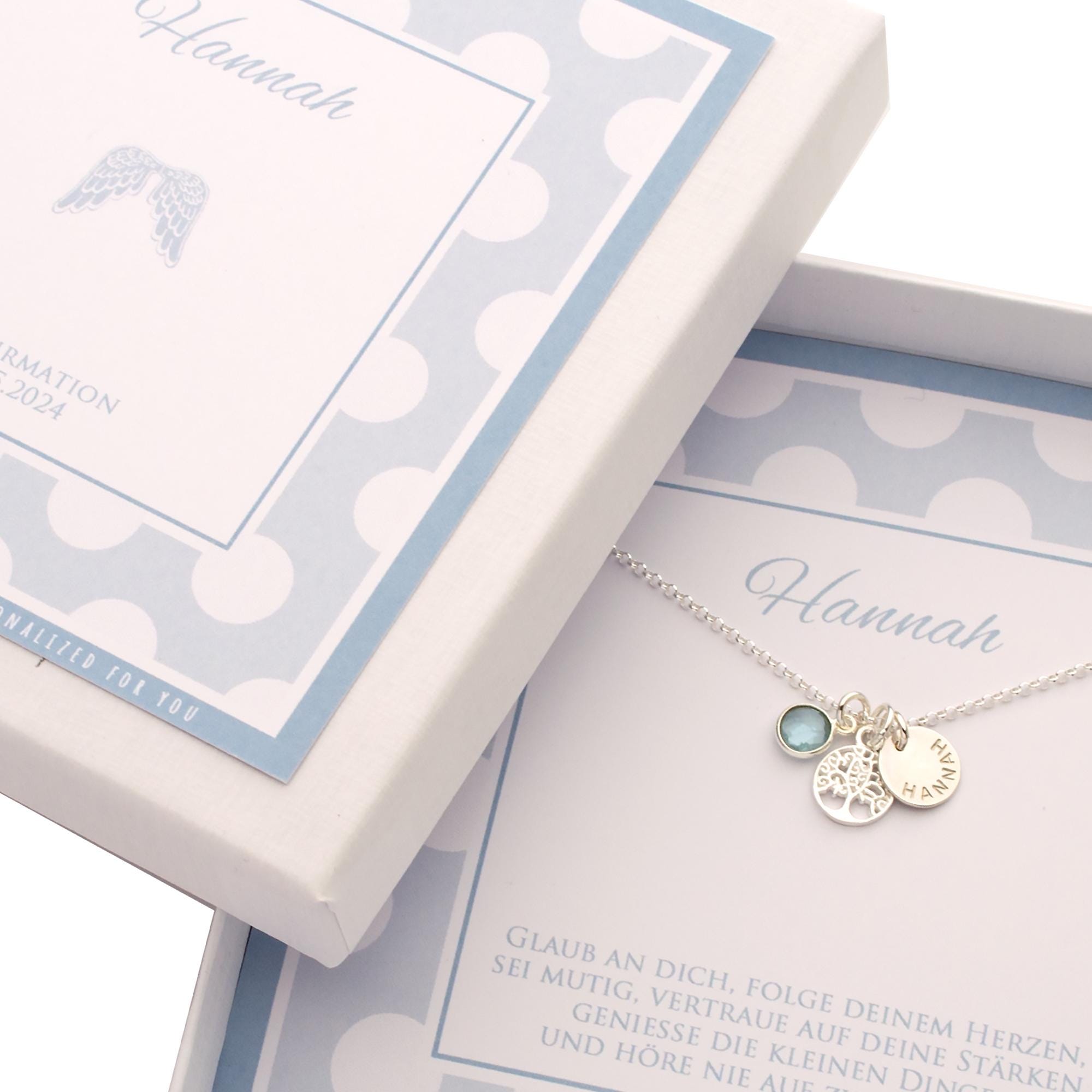 Personalisierte Lebensbaum Kette mit Gravur & Edelstein