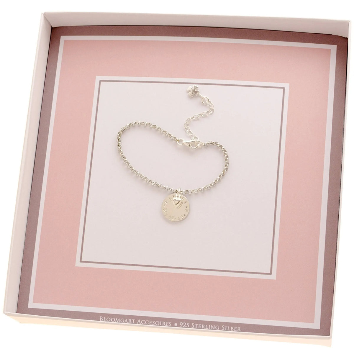 Namensarmband mit Gravur, Glücksklee und Herz aus 925 Silber als persönliches Geschenk zur Einschulung, Geburt oder Taufe mit Geschenkbox von Bloomgart