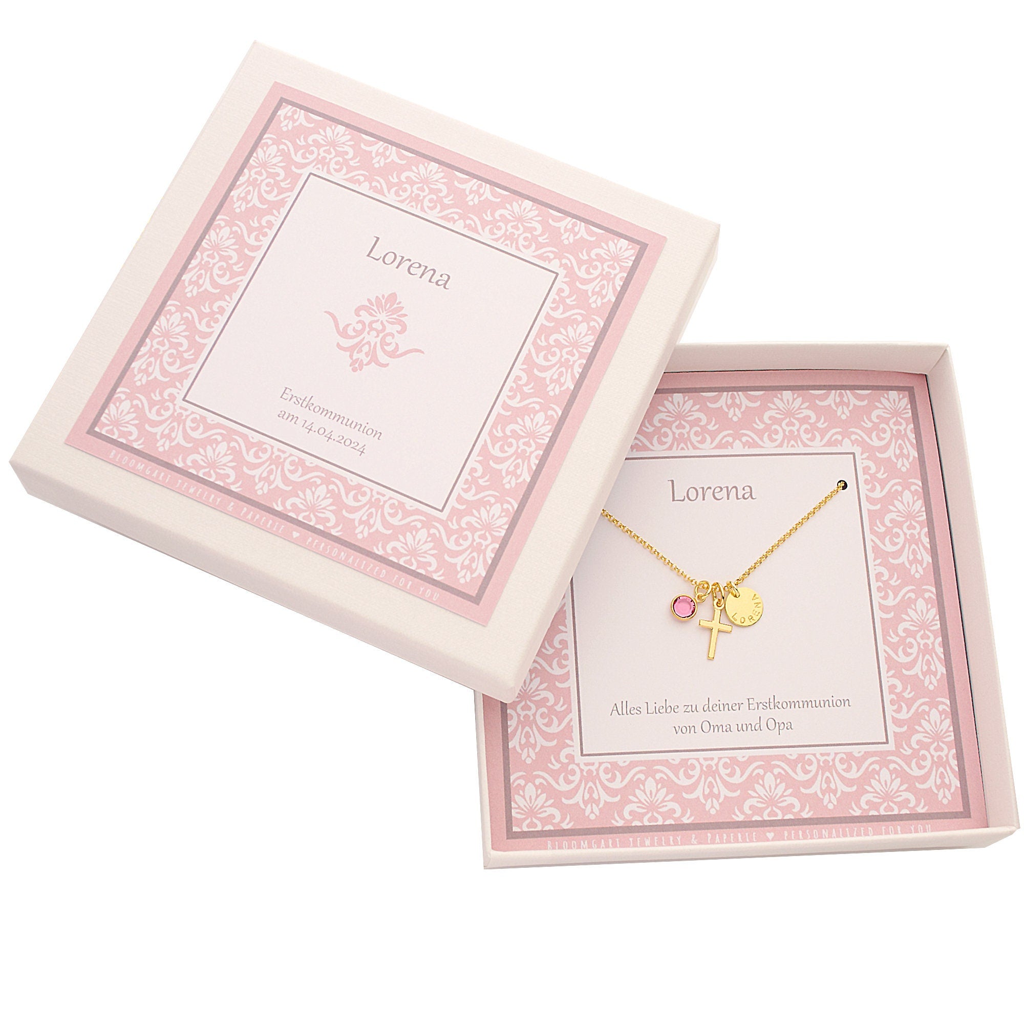 Personalisierte Goldkette Kreuz Geburtsstein Namensgravur Kinderschmuck
