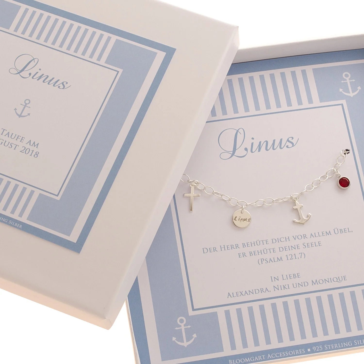 Taufgeschenk Armband 925 Sterling Silber Kreuz Anker Geburtsstein