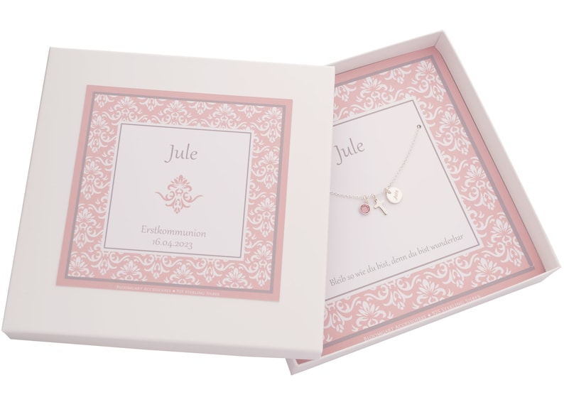 Silberkette JULE Kreuz Geburtsstein Geschenkbox personalisiert