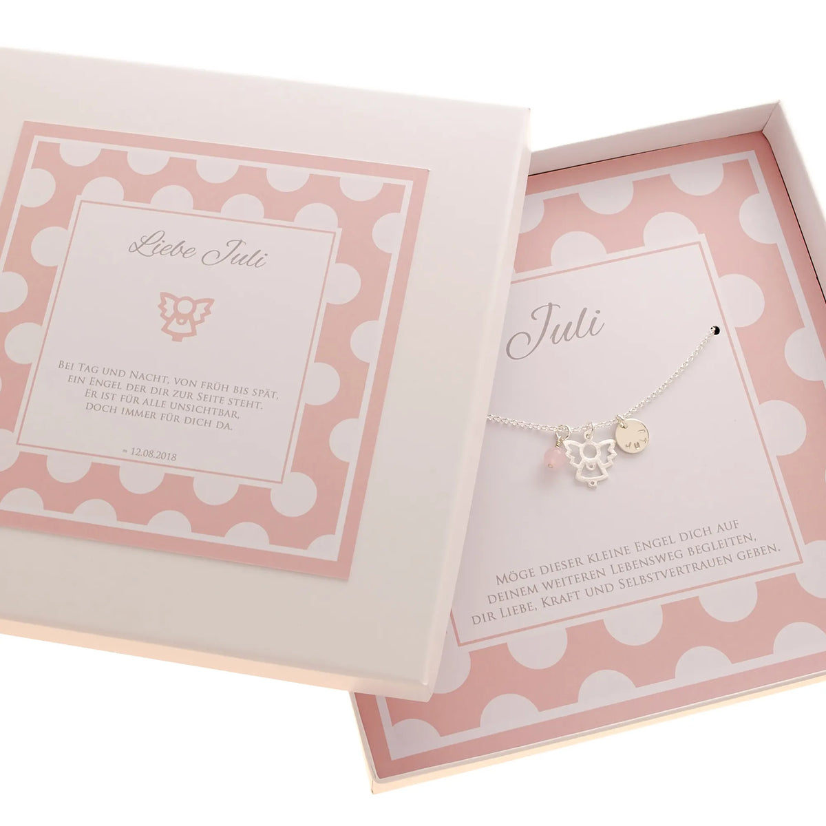 Eine personalisiertes Geschenk zur Geburt und Taufe mit individuellem Wunschtext und Taufspruch, hier für Juli.