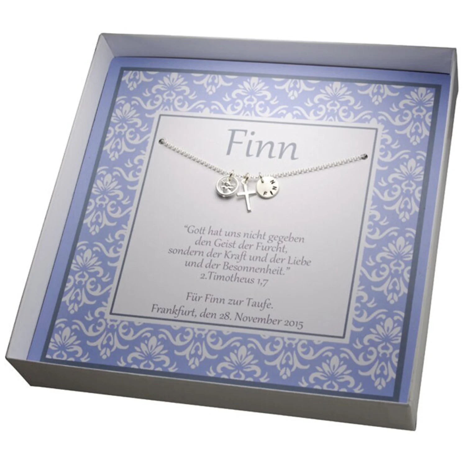 Personalisierte Geschenkbox Taufspruch Timotheus Taufkette Junge