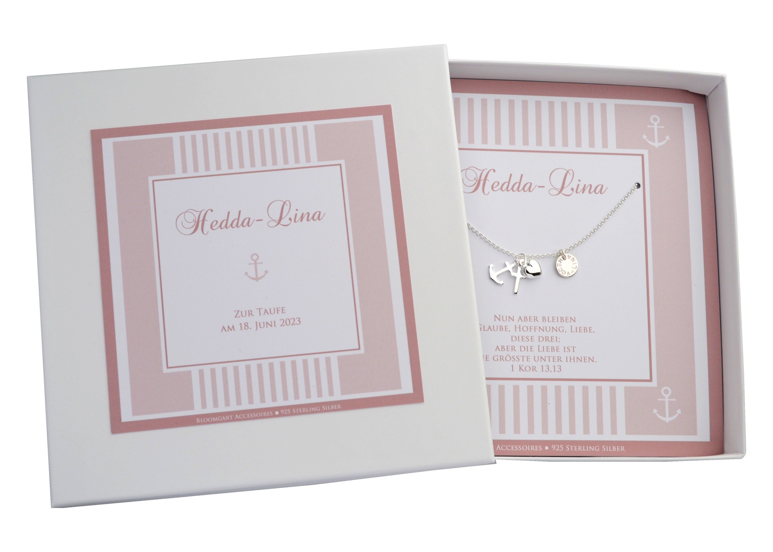 Glaube-Liebe-Hoffnung-Kette aus 925 Silber mit Namensgravur – edles Taufgeschenk für Mädchen und Jungen