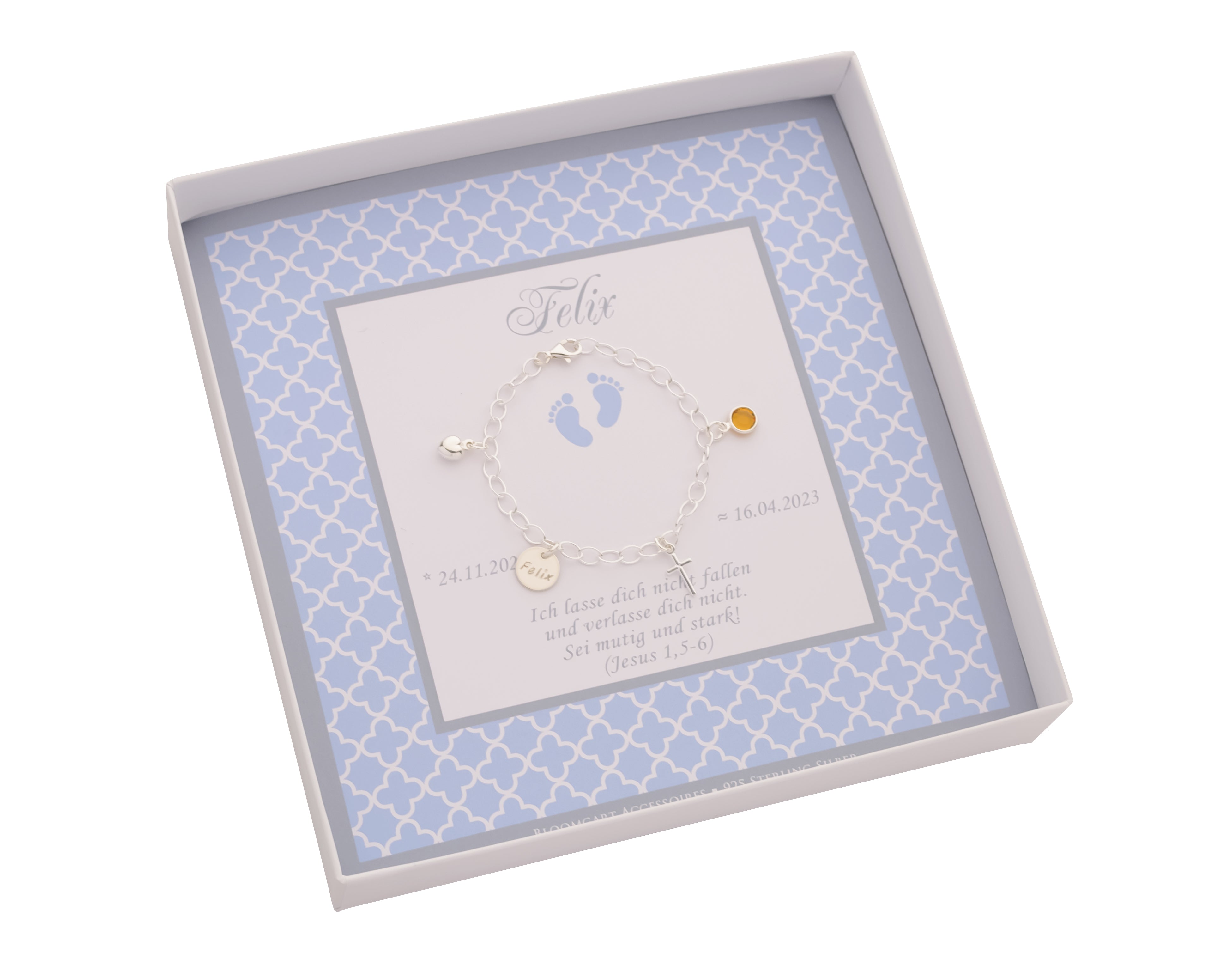 Taufarmband "Frida" mit Gravur & Geburtsstein aus 925 Silber