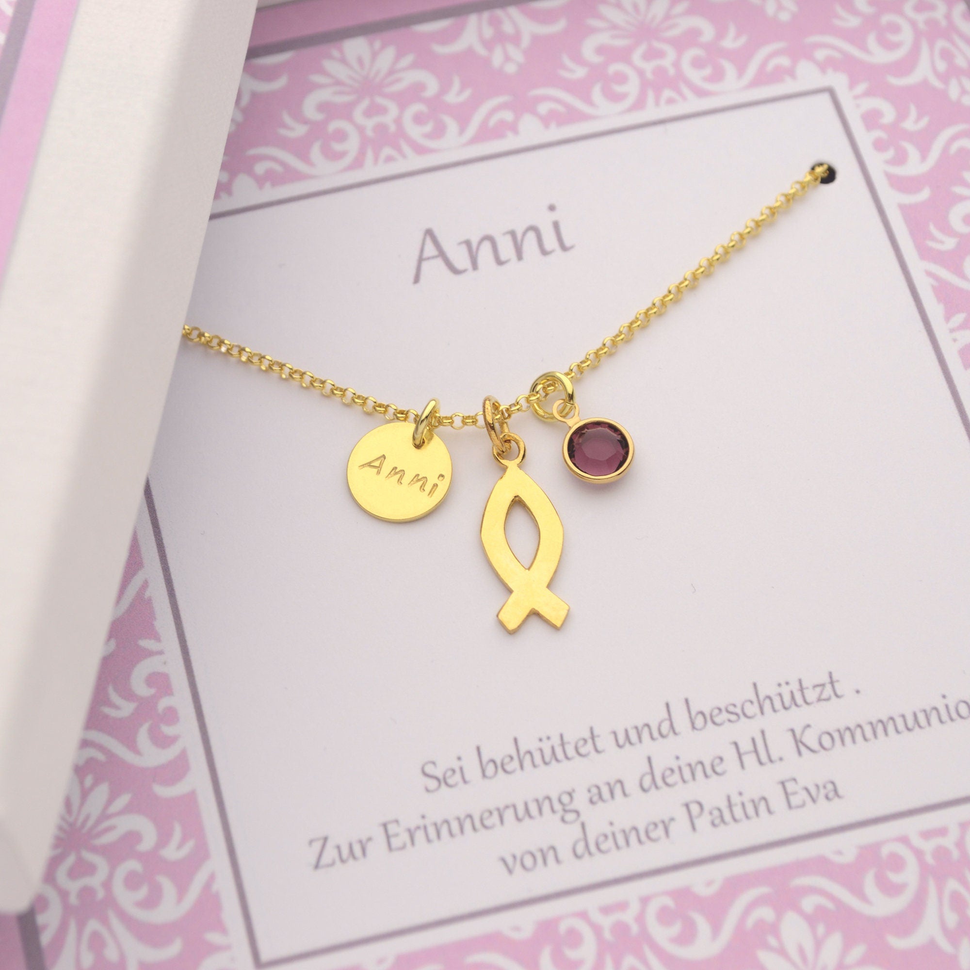 Die Taufkette mit Fisch-Symbol in der Material-Variante: 925 Silber, Vergoldet.