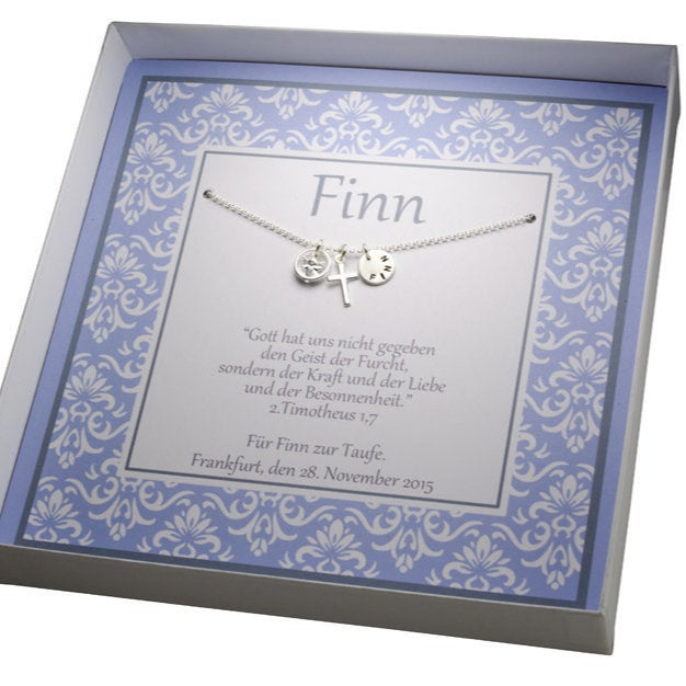 Taufkette FINN mit Name Engel Taufring Kreuz 925 Silber