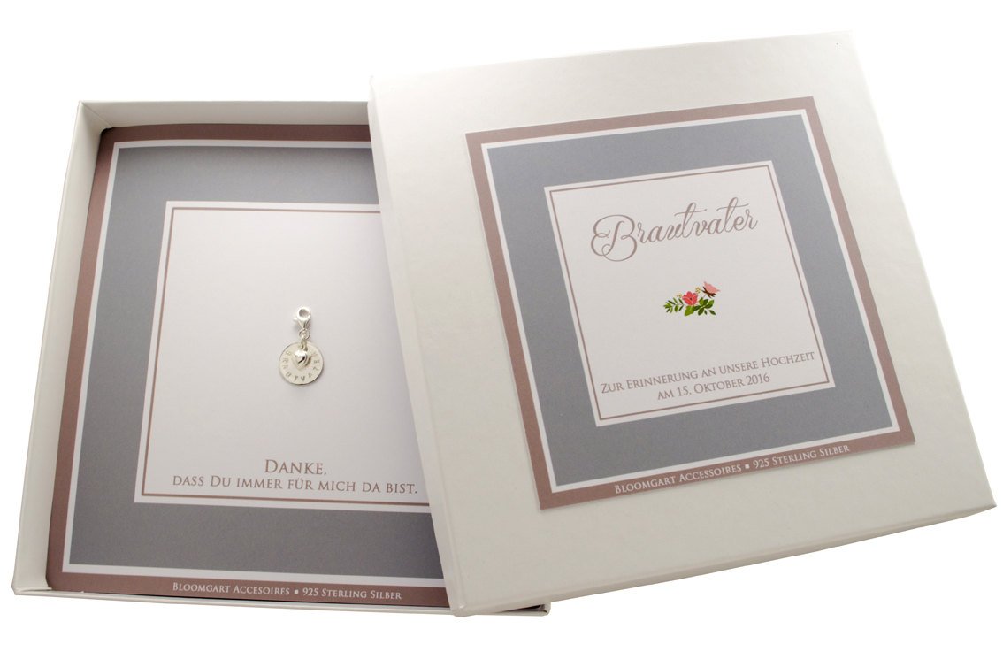 Geschenk für den Brautvater: Silberherz Anhänger mit Gravur als Dankeschön zur Hochzeit