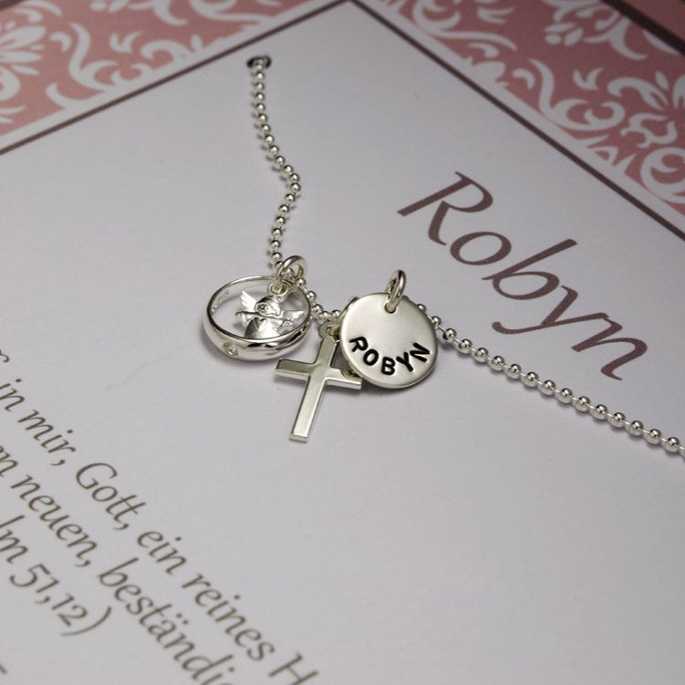 Taufkette ROBYN mit Name Engel Taufring Kreuz 925 Silber