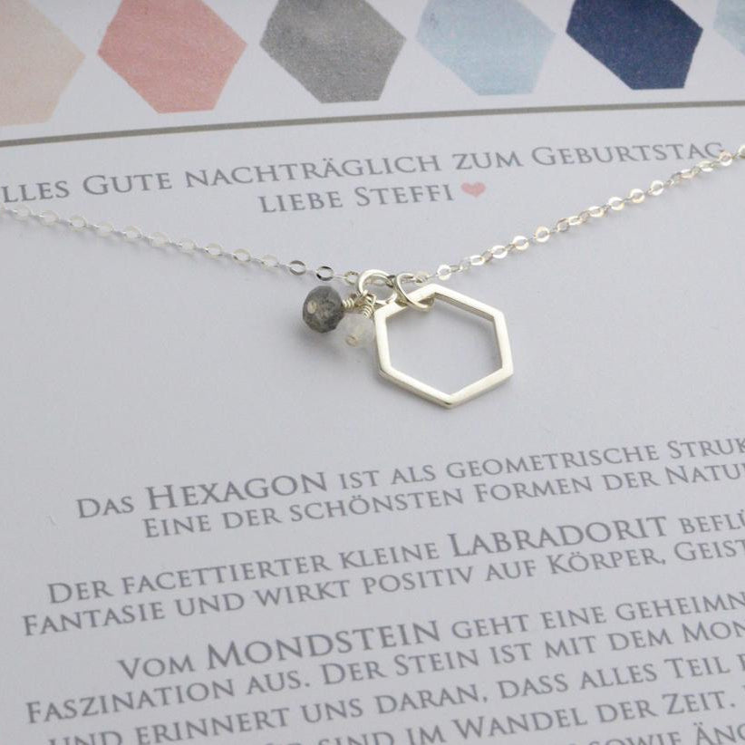 HEXAGON Kette Edelsteinchen 925 Silber