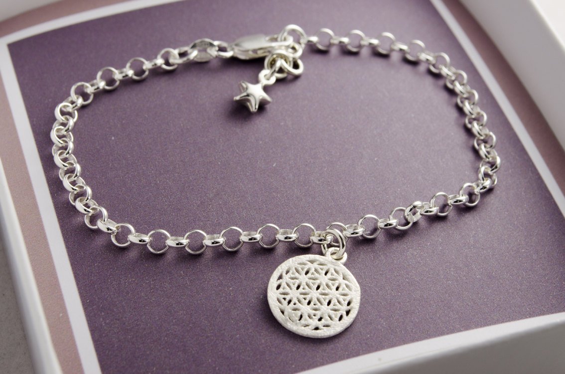 Armkette BLUME DES LEBENS mit Glücksstern Anhänger aus 925 Silber Bloomgart Lieblingsschmuck