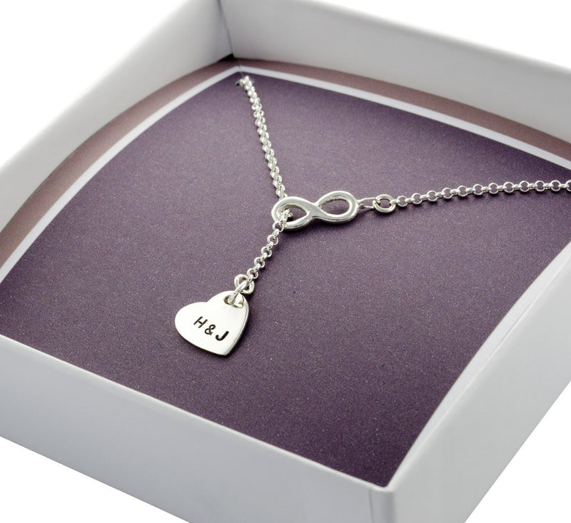 Infinity Silberkette Herz Gravur aus 925 Sterling Silber Schmuck für Verlobte Valentinsgeschenk Weihnachten Geschenke für sie