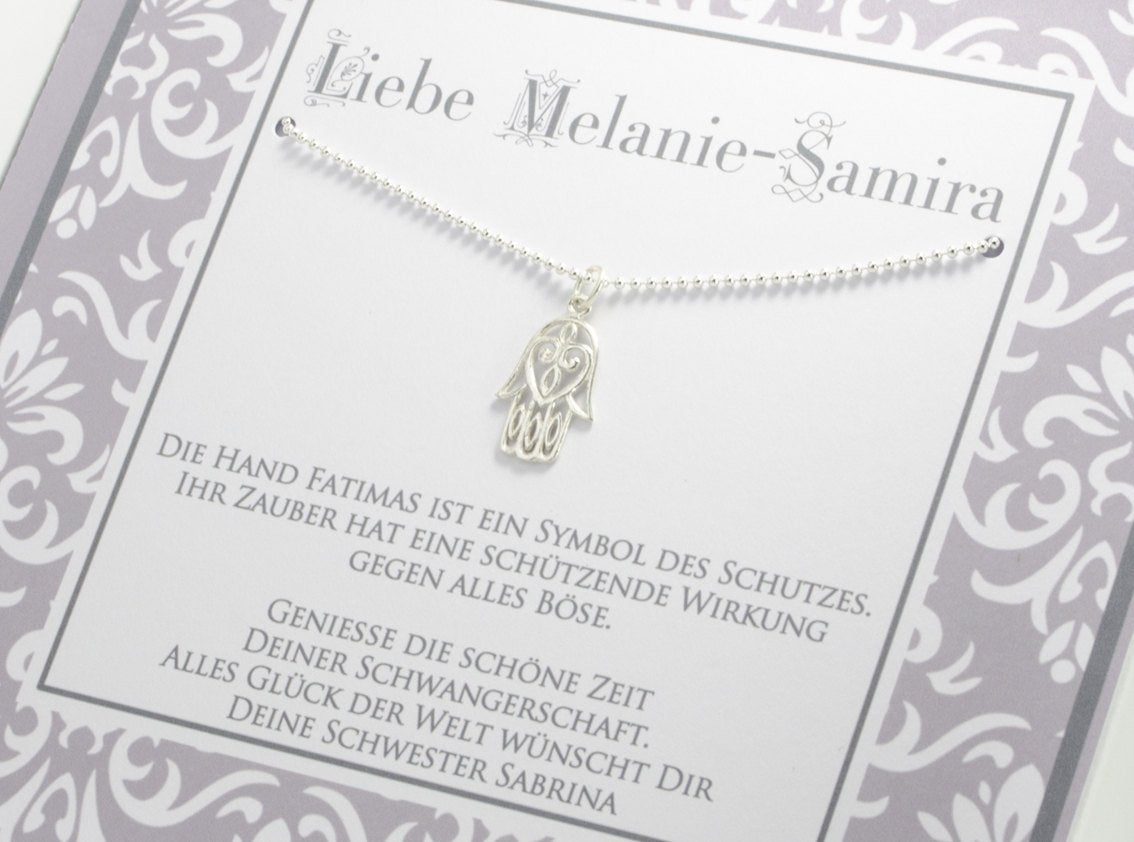 925 Sterling Silber Kette - Schwangerschaft Glücksbringer Hamsa - Schmuck
