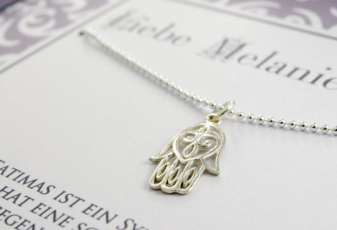 925 Sterling Silber Kette - Schwangerschaft Glücksbringer Hamsa - Schmuck