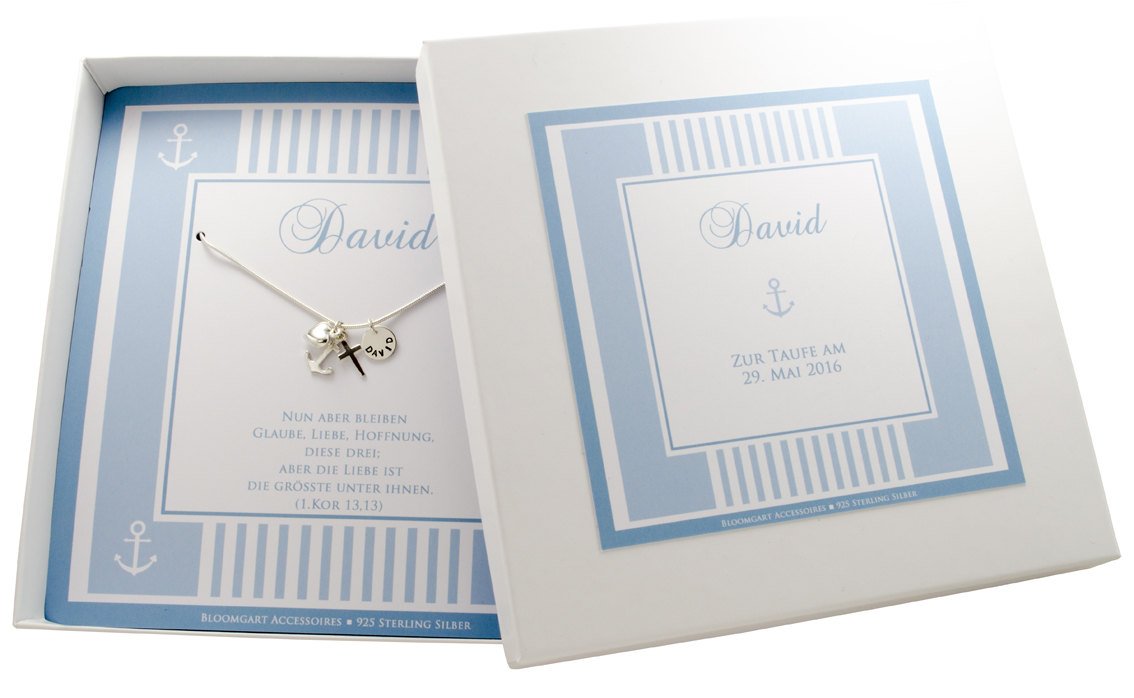 NAMENSKETTE GRAVUR Taufkette Glaube Liebe Hoffnung Geschenk Taufe Taufschmuck von Bloomgart persönlicher Schmuck mit Geschenkbox
