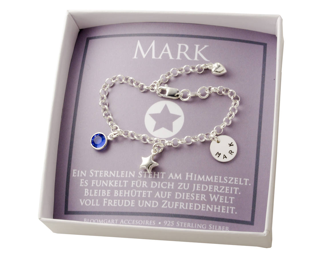 GEBURT ARMBAND BABY Taufschmuck Gravur Namensarmband mit Stern aus 925 Sterling Silber von Bloomgart
