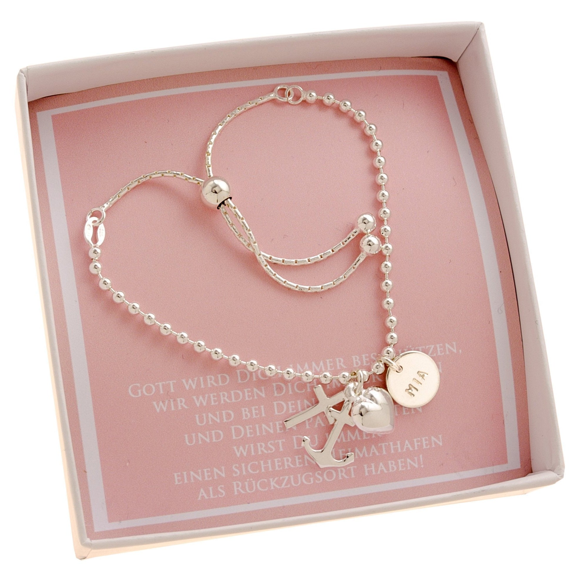 NAMENSARMBAND MIT WUNSCHGRAVUR Glaube Liebe Hoffnung Taufarmband mit Geschenkkarton Taufe Armband Geschenk Patenkind Kinderarmband Bloomgart