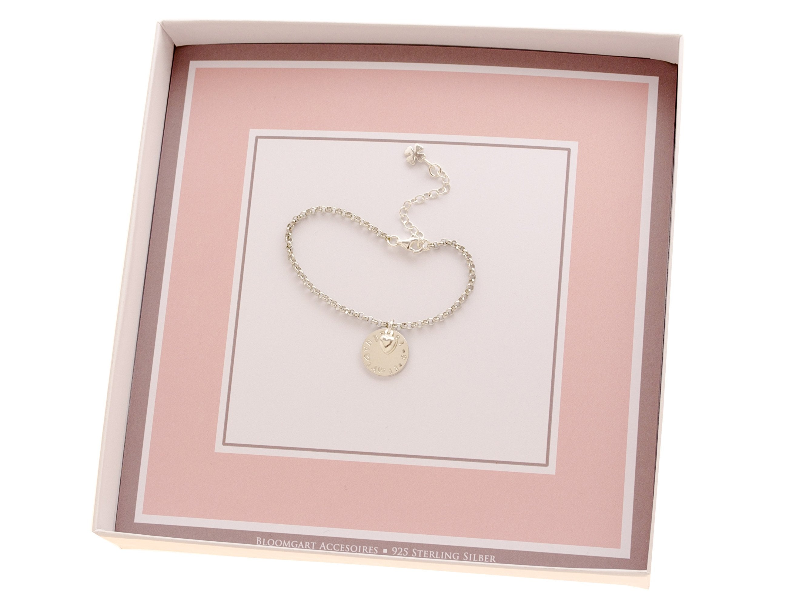 NAMENSARMBAND MIT GRAVUR Glücksklee Herz 925 Silber persönliches Geschenk zur Einschulung Geburt Taufe mit Geschenkbox von Bloomgart