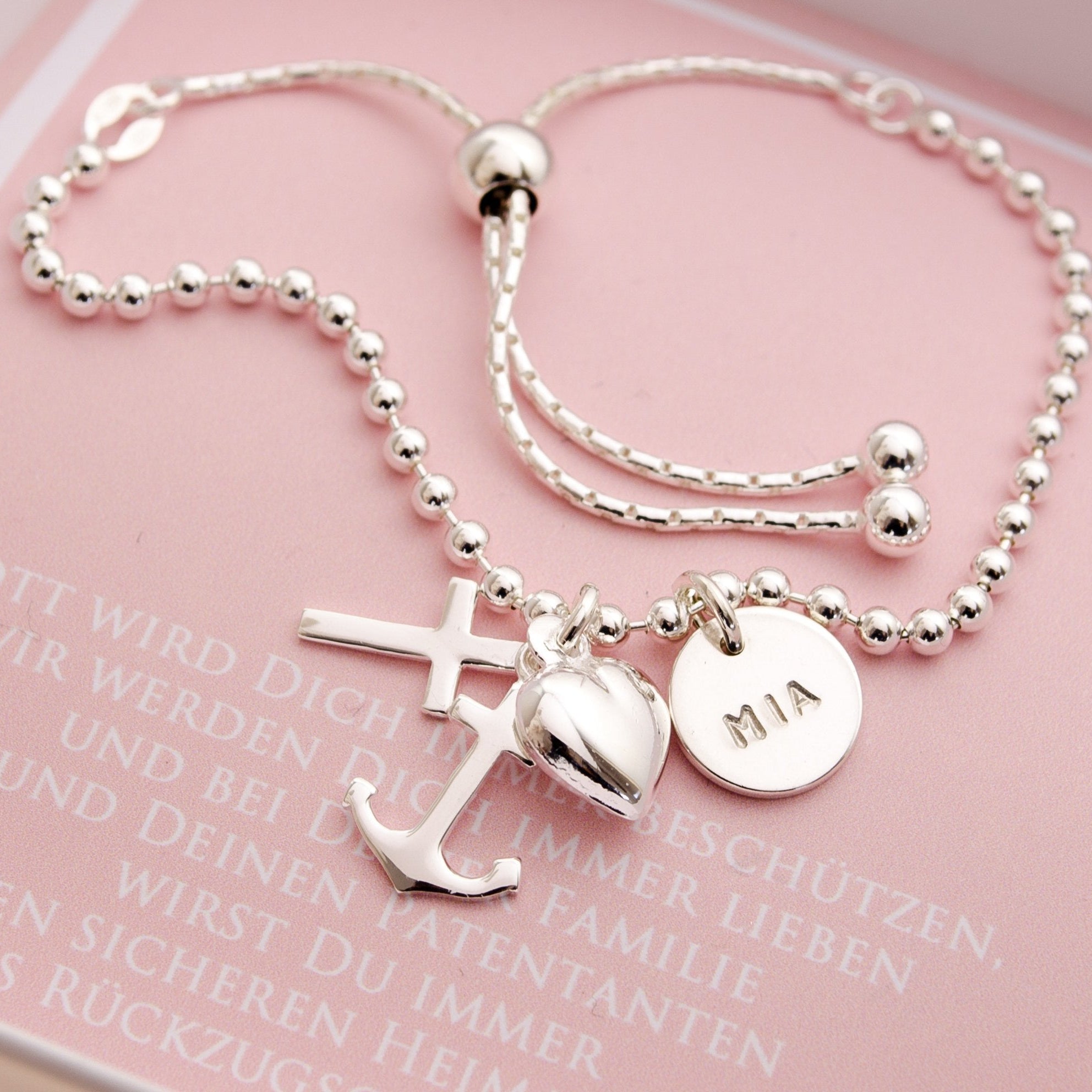 NAMENSARMBAND MIT WUNSCHGRAVUR Glaube Liebe Hoffnung Taufarmband mit Geschenkkarton Taufe Armband Geschenk Patenkind Kinderarmband Bloomgart