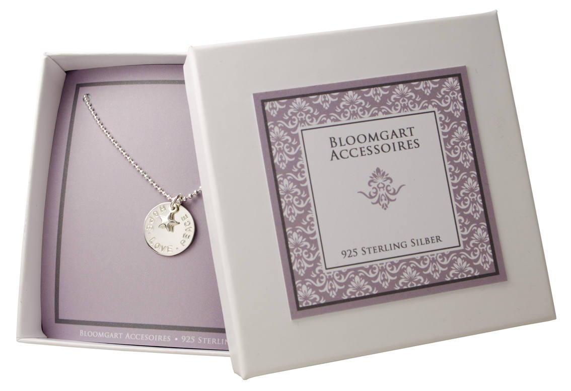 HOPE LOVE PEACE 925 Sterling Silber Kette mit Gravur Bloomgart