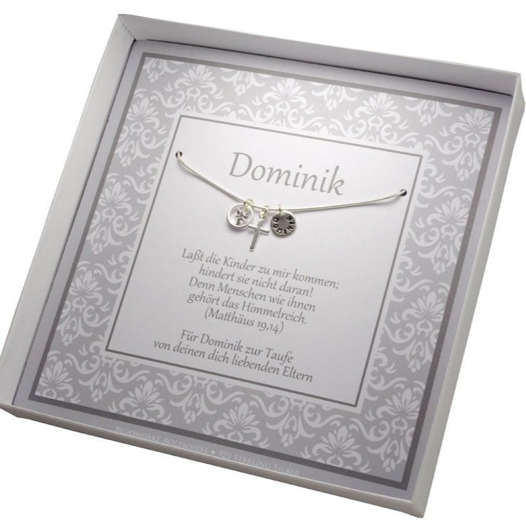 Taufkette DOMINIK mit Gravur Engel Kreuz Geschenkbox