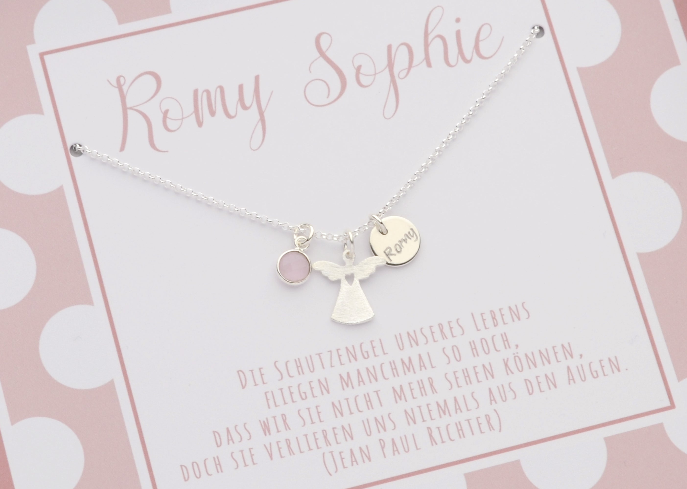 Personalisierte Schutzengel Kette "Romy" mit Gravur & Edelstein