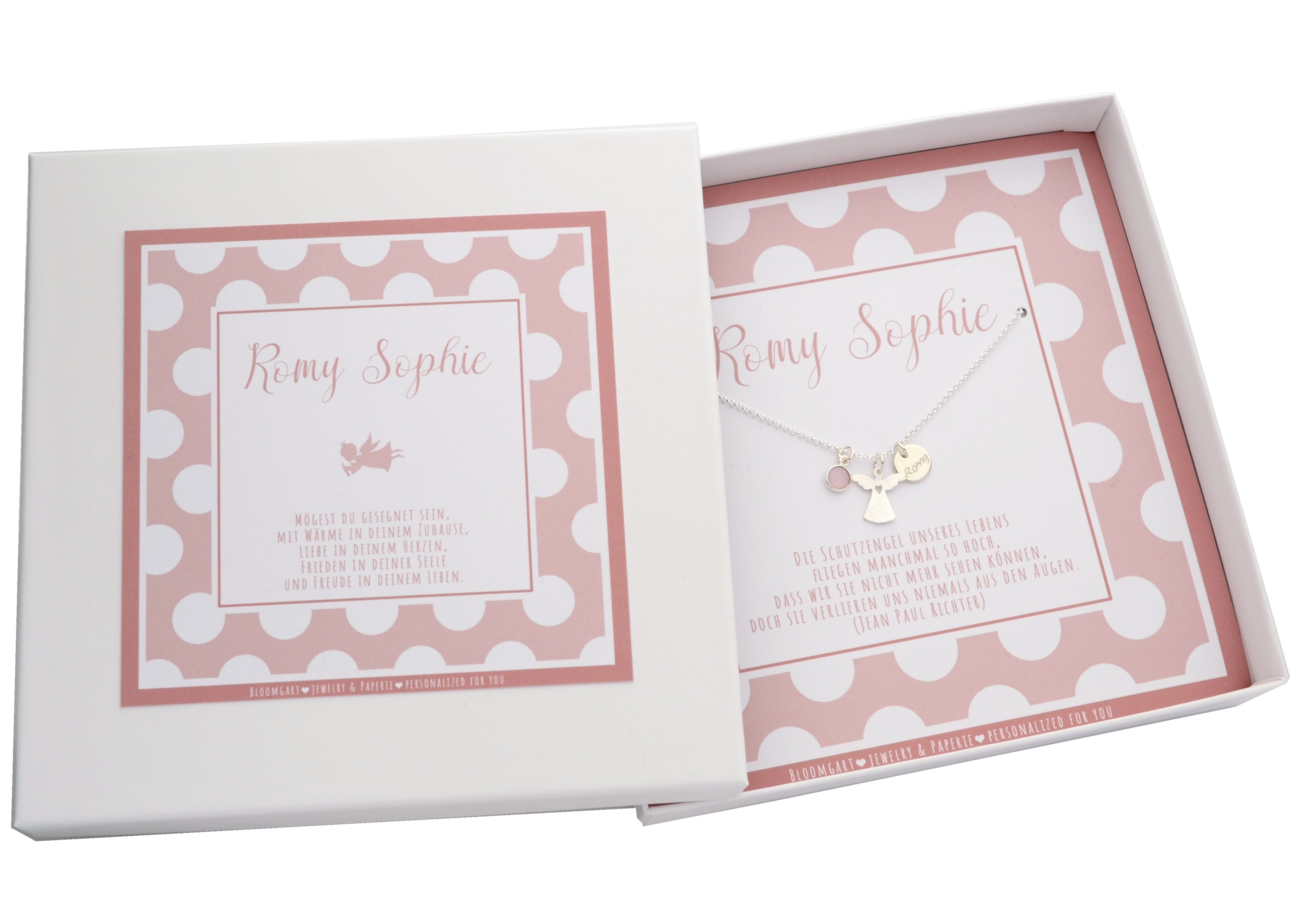 Personalisierte Schutzengel Kette "Romy" mit Gravur & Edelstein