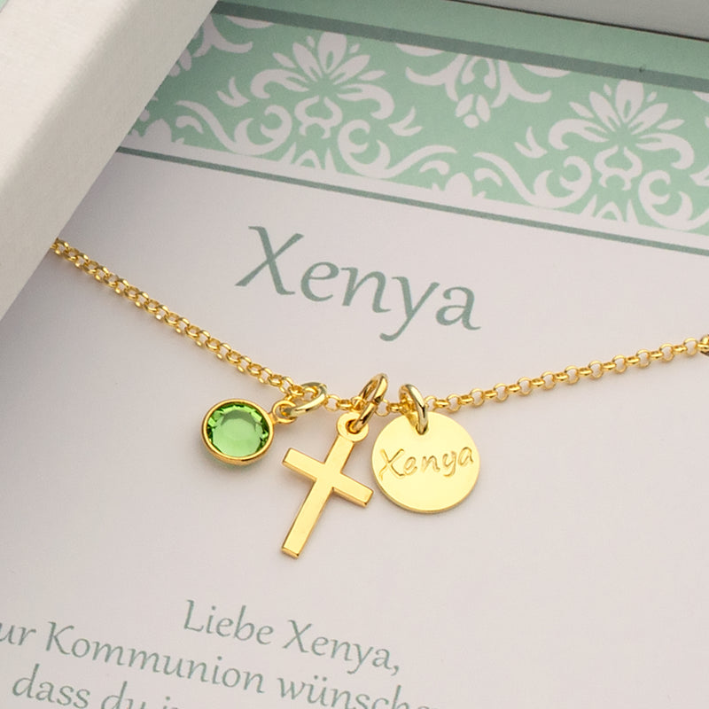 Taufkette Lucie mit Gravur Kreuz Geburtsstein