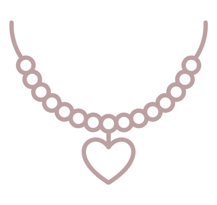 Stilisierte Zeichnung einer Halskette mit Perlen und Herz-Anhänger als Symbol für die Anfertigung mit hochwertigen Materialien.