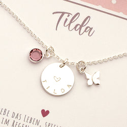 Namenskette "Butterfly" mit Gravur & Geburtsstein – 925er Silber
