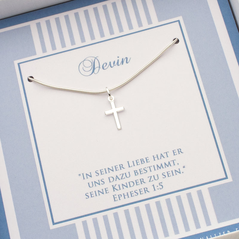 Geschenk zur Taufe, Halskette mit Kreuz und persönlicher Geschenkbox