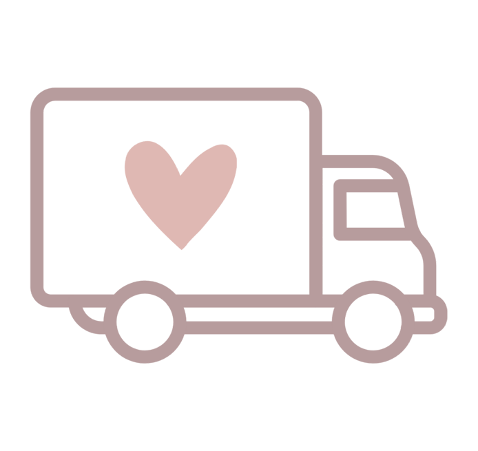 ein stilisierter Lieferwagen mit Herz als Symbol für schnellstmöglichen Versand