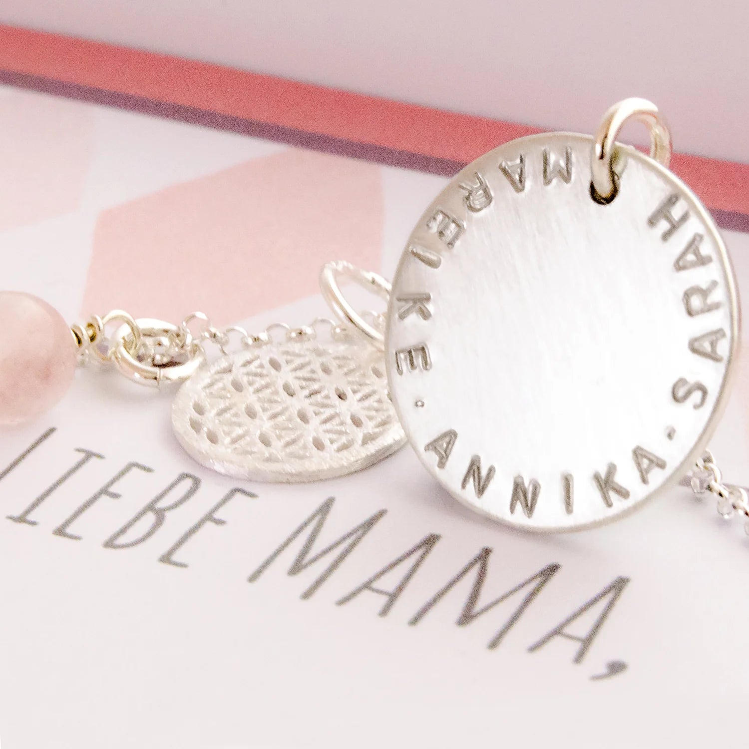 Familienschmuck 925 Silber handgestempelte Namensgravur Lebensblume