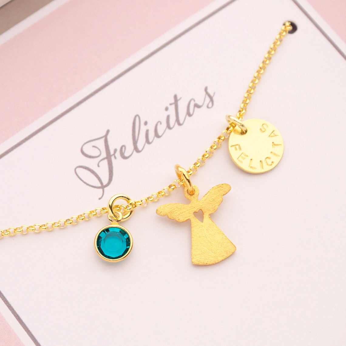 Personalisierte Schutzengel Kette "Luisa" mit Gravur & Edelstein