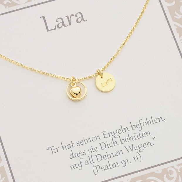Namenskette LARA mit Taufring Herz und Geschenkbox