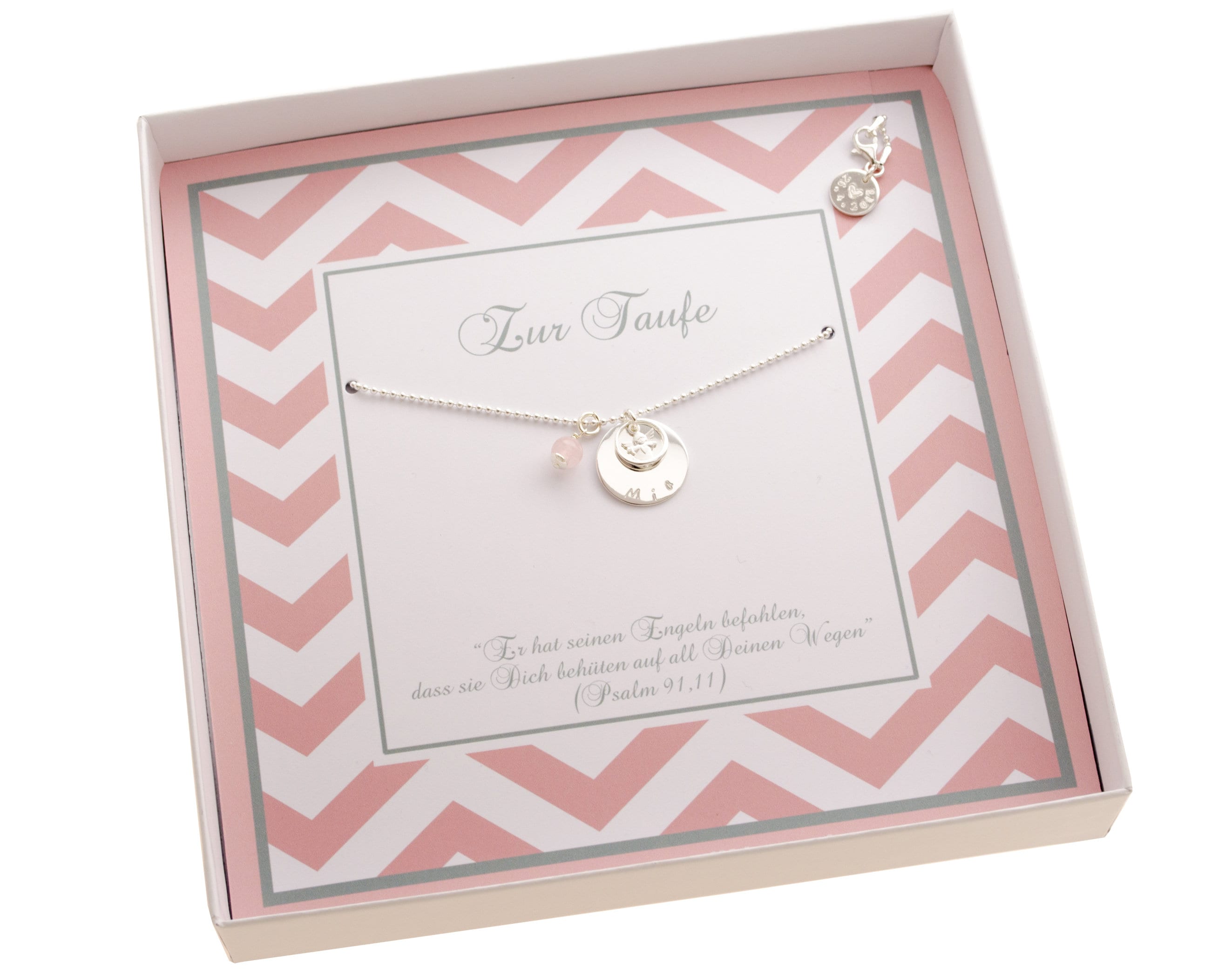 Personalisierte Taufkette "Mia" für Mädchen mit Gravur & Edelstein