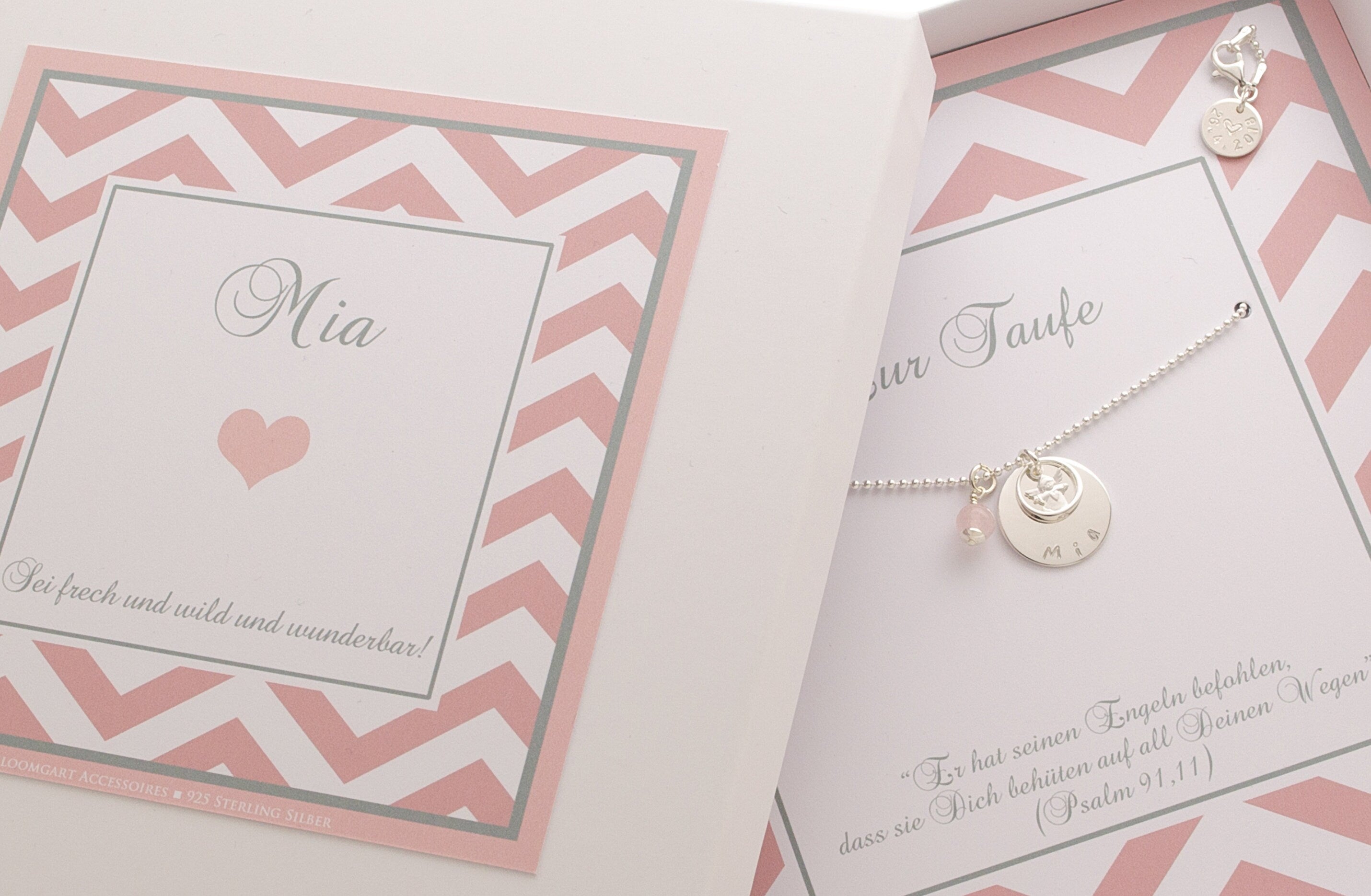 Personalisierte Taufkette "Mia" für Mädchen mit Gravur & Edelstein