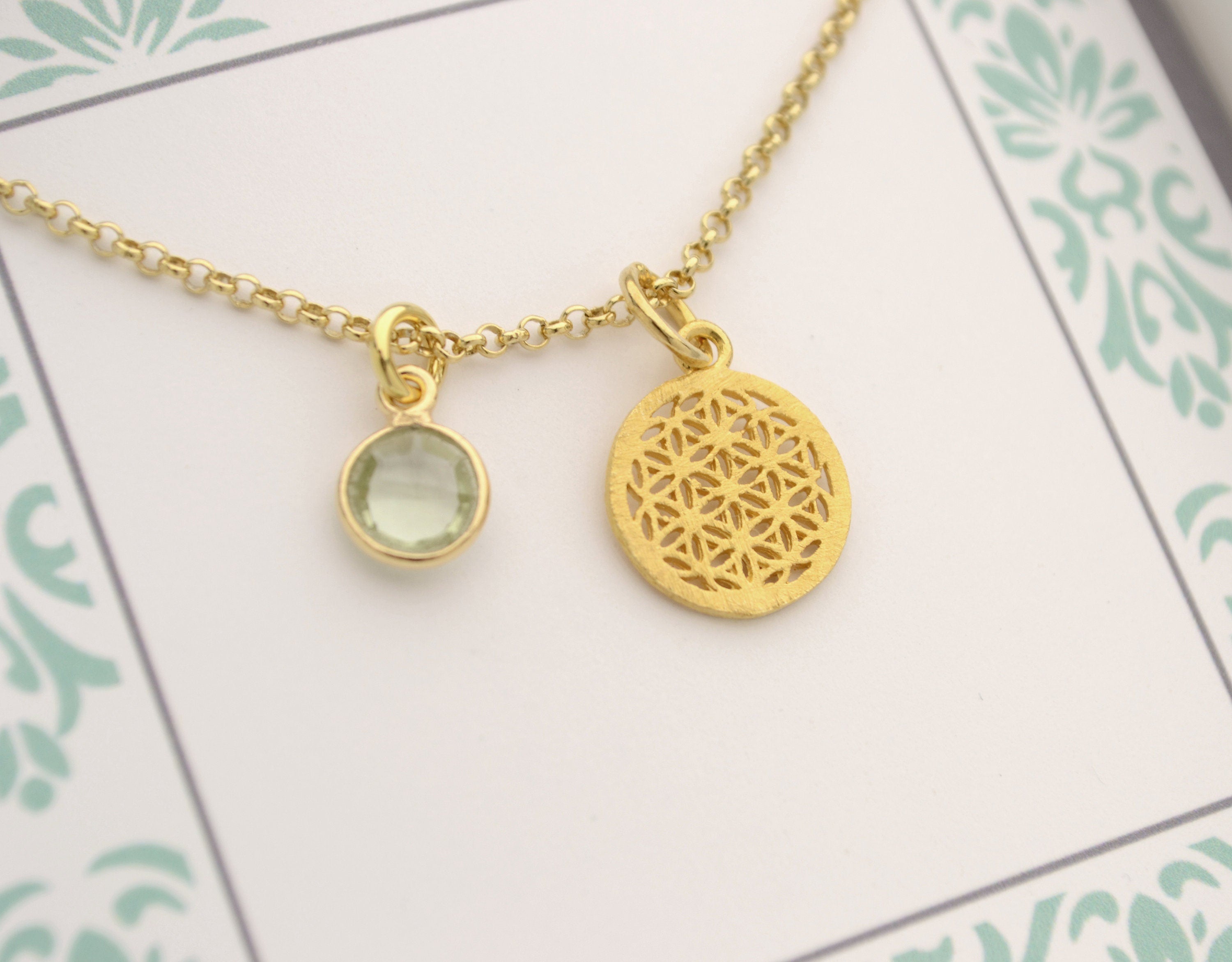 Vergoldete Kette "Lebensblume" mit Edelstein