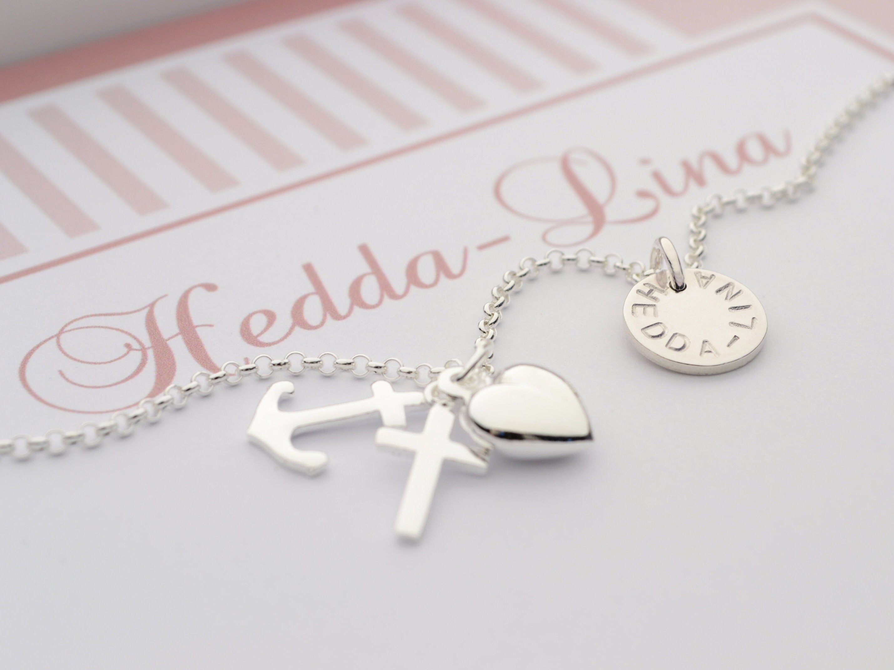 Personalisierte Kette "Glaube, Liebe, Hoffnung" aus Silber mit Gravur | Geschenk zur Taufe & Konfirmation