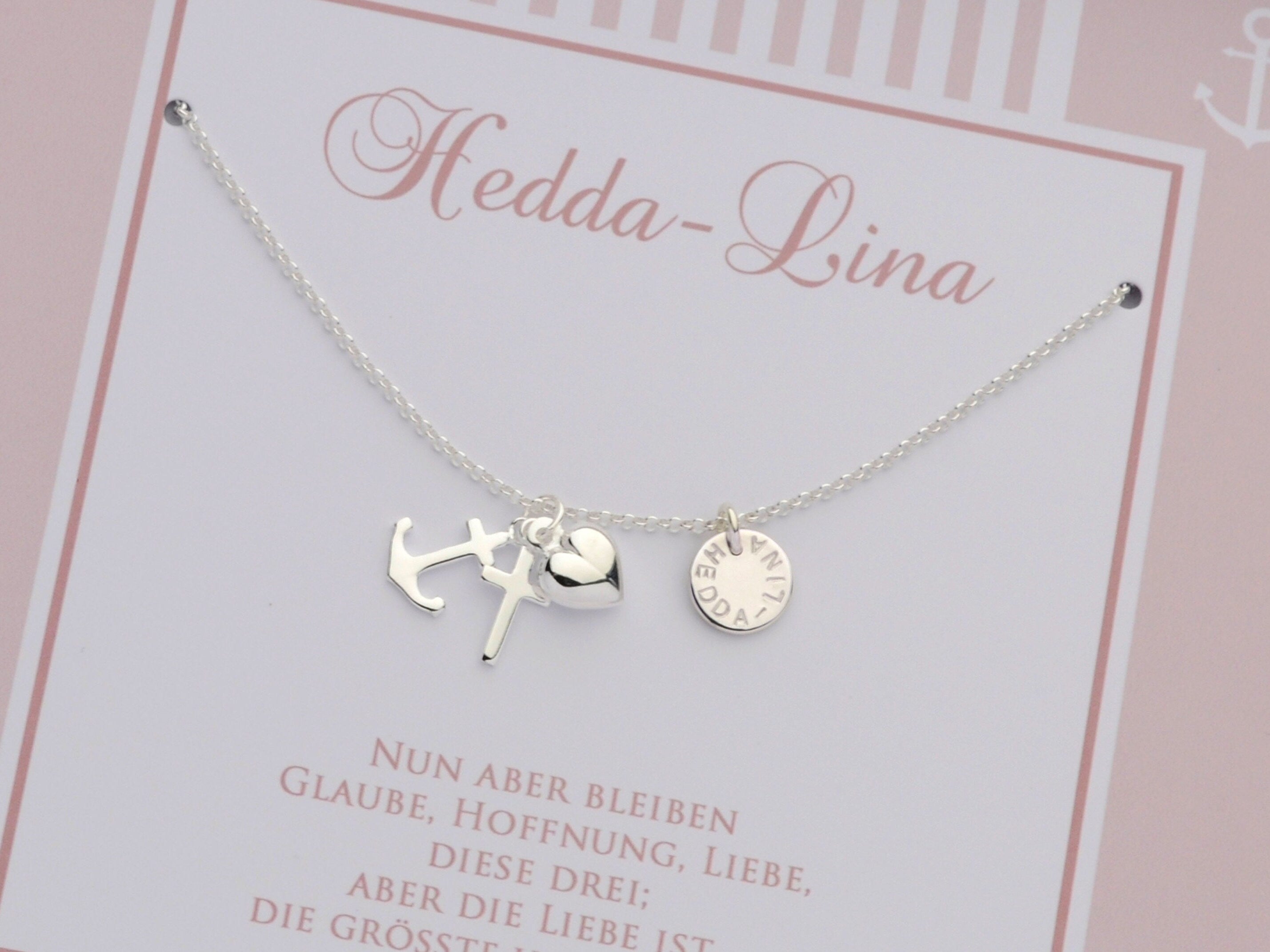 Personalisierte Kette "Glaube, Liebe, Hoffnung" aus Silber mit Gravur | Geschenk zur Taufe & Konfirmation